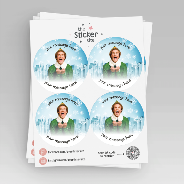 4 Extra Large Personalised Stickers Buddy the Elf