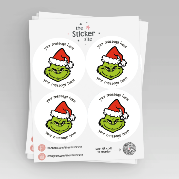 4 Extra Large Personalised Stickers Grinch